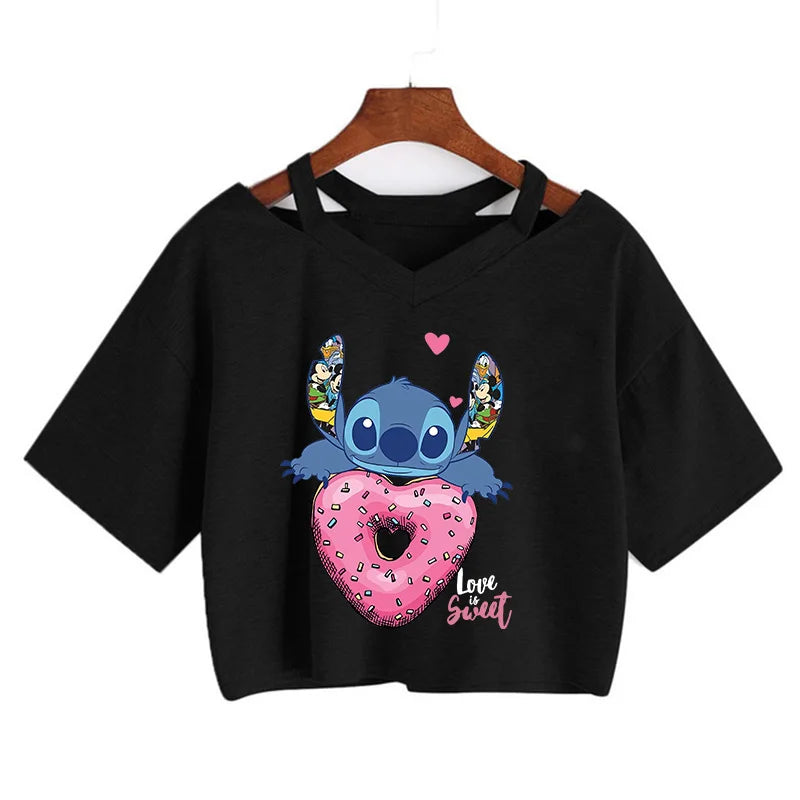 IMIEMIE Y2k Disney Kawaii Lilo Stitch Funny Cartoon T Shirt Women Stitch Manga T-shirt Graphic Tshirt Streetwear Crop Top Tees Female