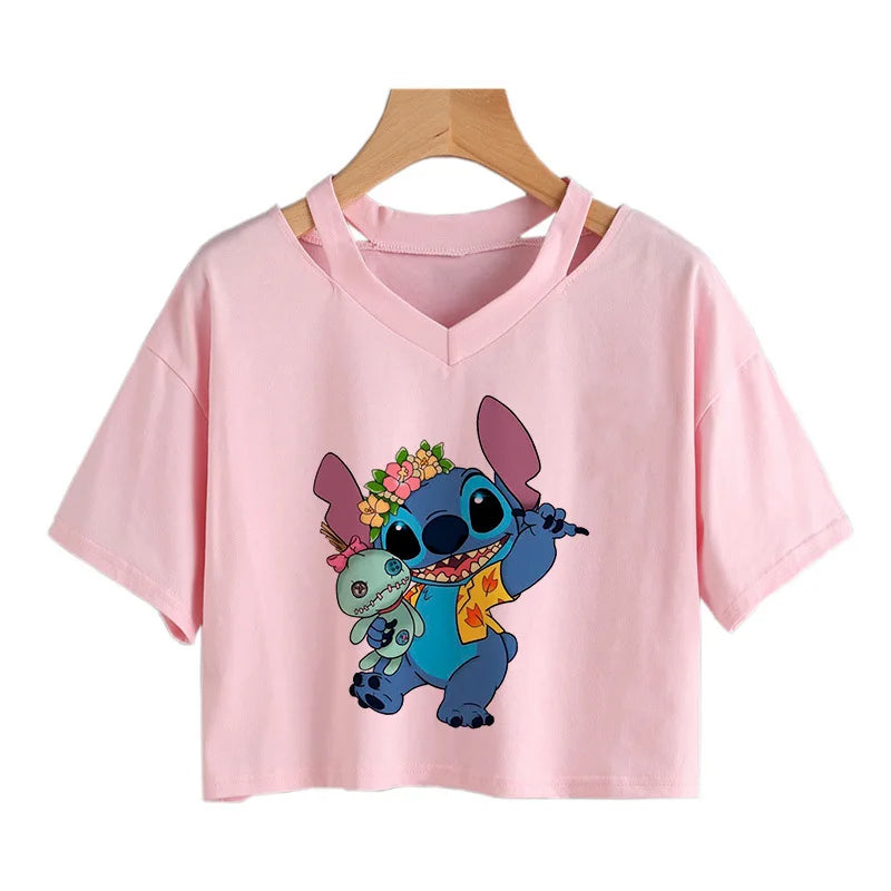 IMIEMIE Y2k Disney Kawaii Lilo Stitch Funny Cartoon T Shirt Women Stitch Manga T-shirt Graphic Tshirt Streetwear Crop Top Tees Female