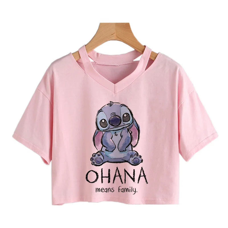 IMIEMIE Y2k Disney Kawaii Lilo Stitch Funny Cartoon T Shirt Women Stitch Manga T-shirt Graphic Tshirt Streetwear Crop Top Tees Female