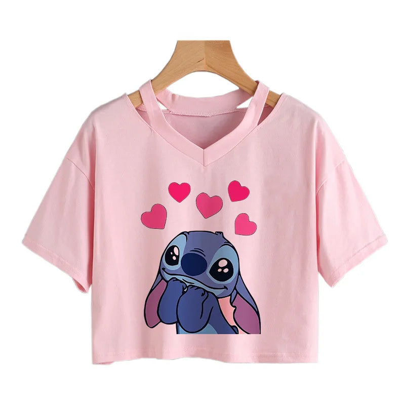 IMIEMIE Y2k Disney Kawaii Lilo Stitch Funny Cartoon T Shirt Women Stitch Manga T-shirt Graphic Tshirt Streetwear Crop Top Tees Female