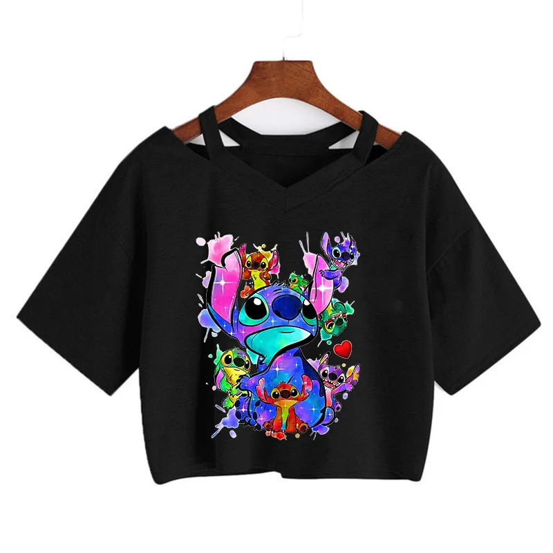 IMIEMIE Y2k Disney Kawaii Lilo Stitch Funny Cartoon T Shirt Women Stitch Manga T-shirt Graphic Tshirt Streetwear Crop Top Tees Female