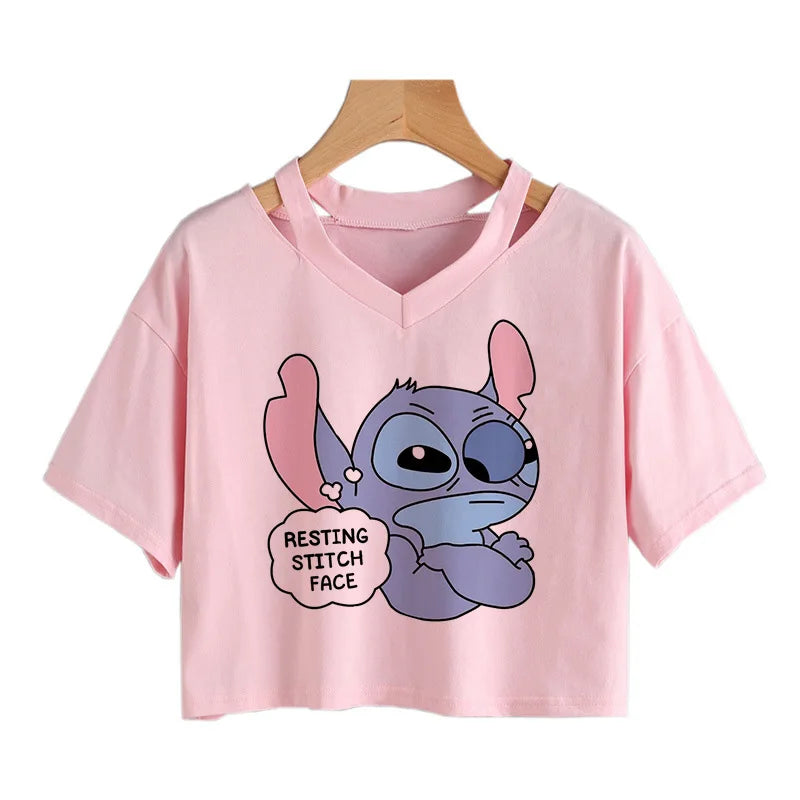 IMIEMIE Y2k Disney Kawaii Lilo Stitch Funny Cartoon T Shirt Women Stitch Manga T-shirt Graphic Tshirt Streetwear Crop Top Tees Female