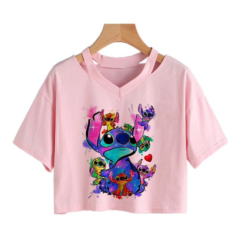 IMIEMIE Y2k Disney Kawaii Lilo Stitch Funny Cartoon T Shirt Women Stitch Manga T-shirt Graphic Tshirt Streetwear Crop Top Tees Female