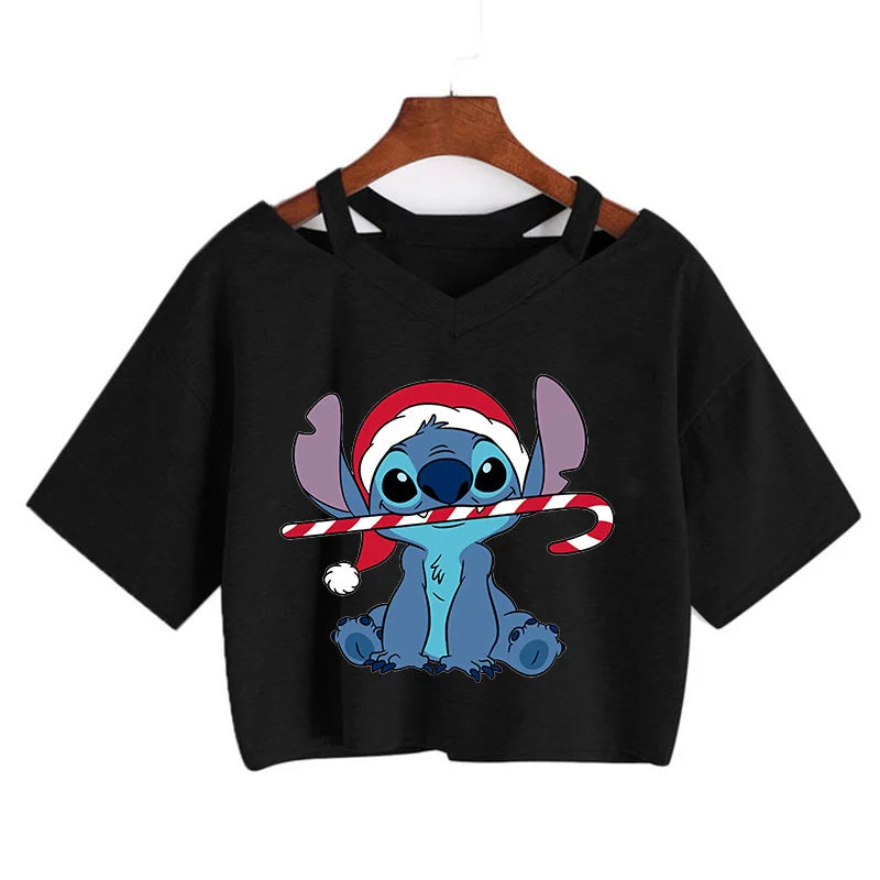 IMIEMIE Y2k Disney Kawaii Lilo Stitch Funny Cartoon T Shirt Women Stitch Manga T-shirt Graphic Tshirt Streetwear Crop Top Tees Female