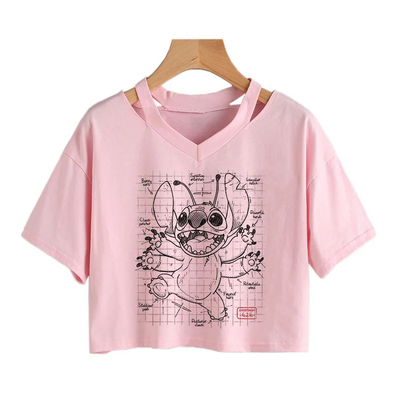 IMIEMIE Y2k Disney Kawaii Lilo Stitch Funny Cartoon T Shirt Women Stitch Manga T-shirt Graphic Tshirt Streetwear Crop Top Tees Female