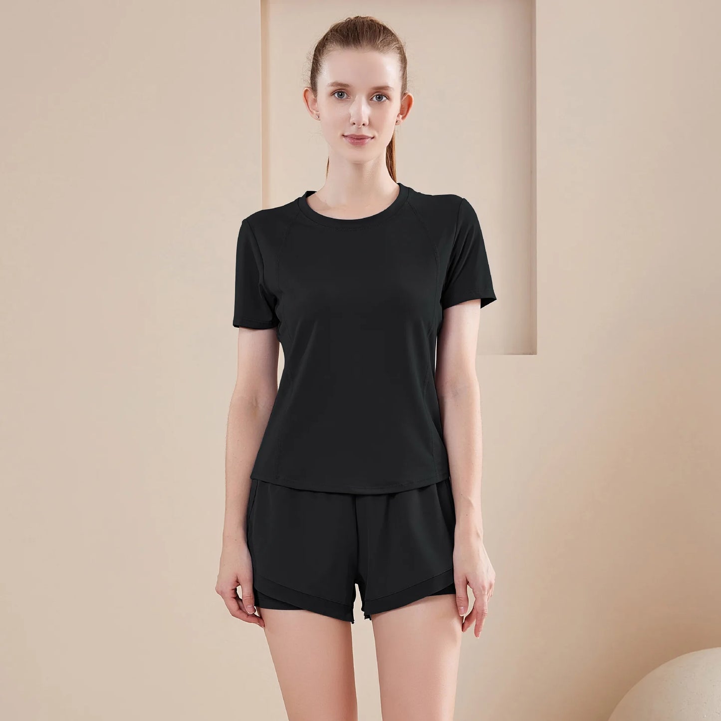 IMIEMIE Yoga Women Loose Top Short Sleeve Running Breathable T-Shirt Thin Sportswear Suit Spring Summer Workout Fitness Clothing Gym