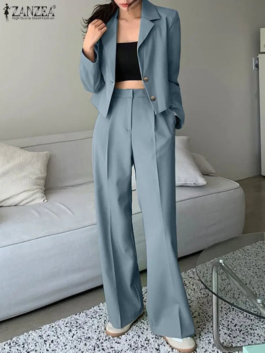 IMIEMIE ZANZEA Elegant Blazer Suits Solid Fashion Matching Sets Long Sleeve Tops Wide Leg Pants Vintage Casual Tracksuit Work Suit 2024