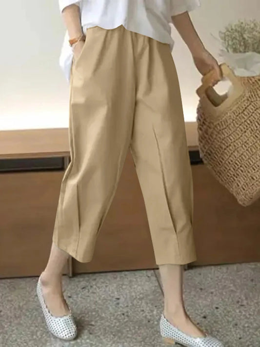 IMIEMIE ZANZEA Korean Pleating Pant Holiday Women Cropped Pants Casual Loose Solid Color Trousers 2024 Summer Female Carrot Pantalones