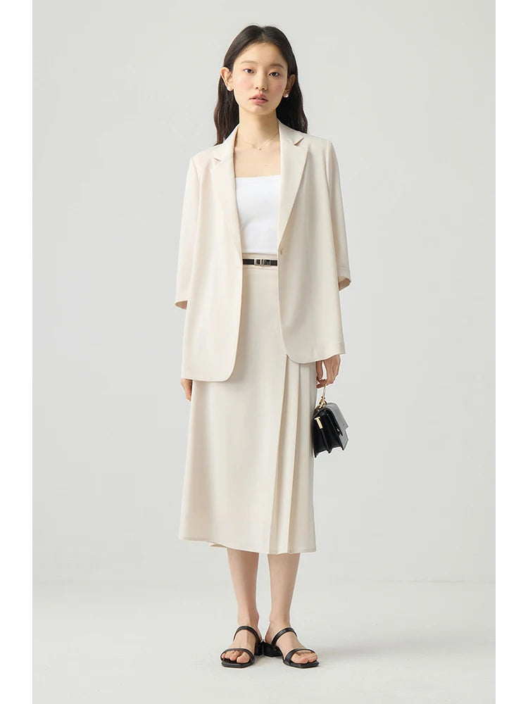 IMIEMIE ZIQIAO Blazer Skirt Long Dress Women Summer Suit 2024 New Suspender Dress Three-pieces Set Casual Office Lady Commuting Suit