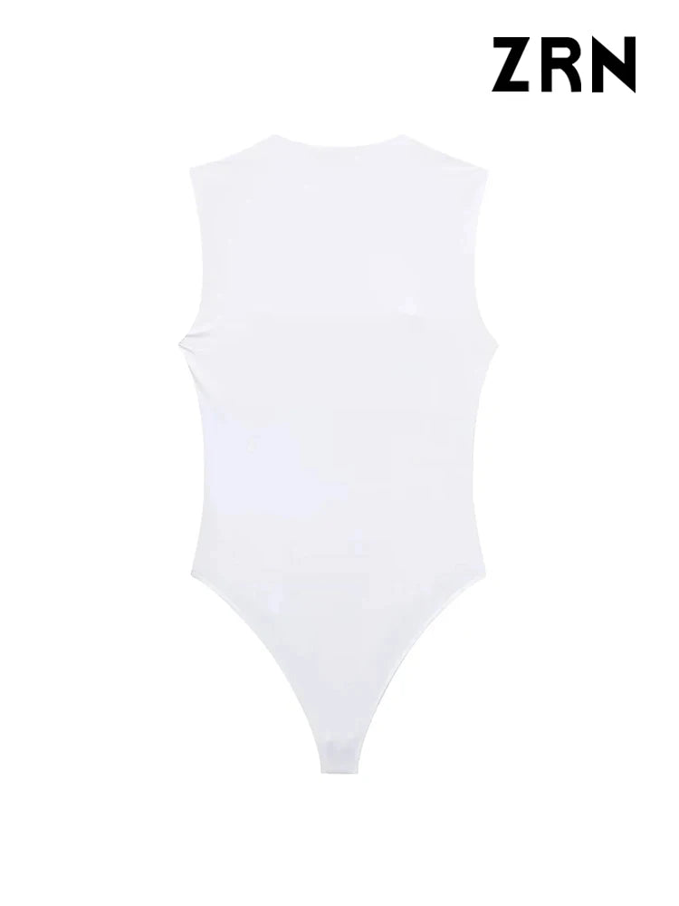 IMIEMIE ZRN-Skinny Bodysuits for Women, Sexy Fashion, Square Neck, Sleeveless, Snap-Button, Female Playsuits, Mujer