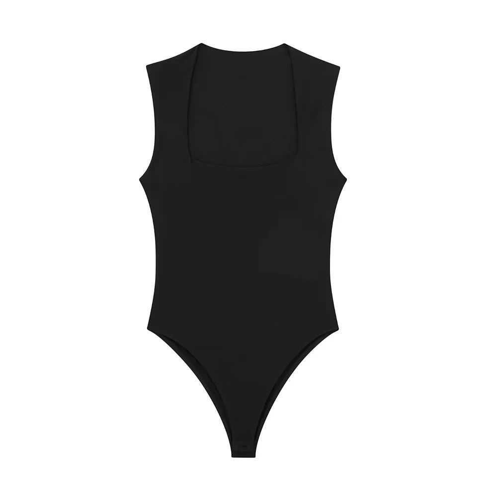 IMIEMIE ZRN-Skinny Bodysuits for Women, Sexy Fashion, Square Neck, Sleeveless, Snap-Button, Female Playsuits, Mujer