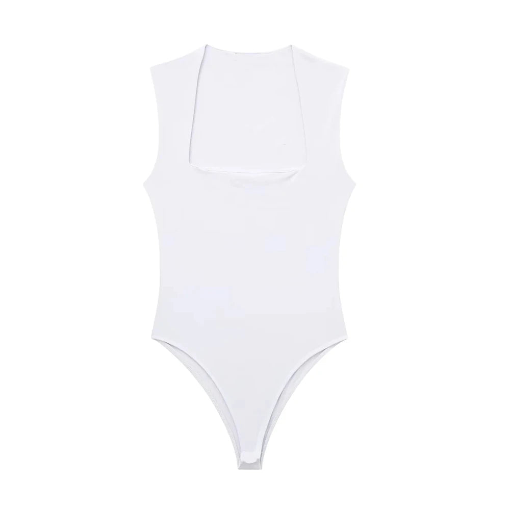 IMIEMIE ZRN-Skinny Bodysuits for Women, Sexy Fashion, Square Neck, Sleeveless, Snap-Button, Female Playsuits, Mujer