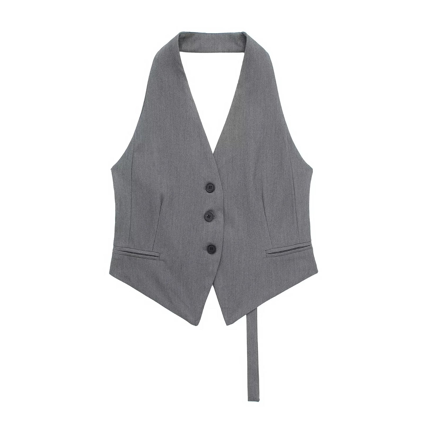 IMIEMIE ZRN Women Fashion Backless Halter Neck Waistcoat Sexy Sleeveless Button-up Female Outerwear Chic Vest Tops