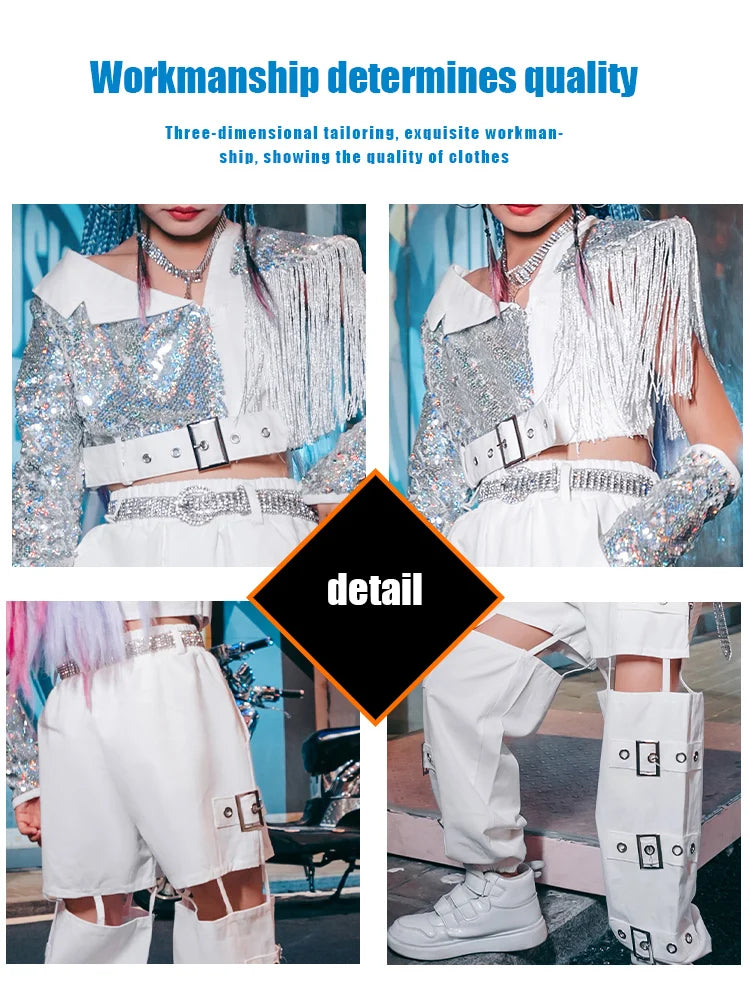 IMIEMIE ZZL Street Dance Hip-hop Dance Clothes Girls Pant Suit Tracksuit Wear Kids Catwalk Set  Korean Group Costume K-POP Dance Wear