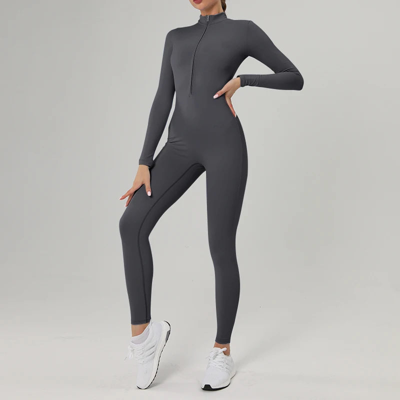 IMIEMIE Zipper Sports Jumpsuits Women One-Piece Fitness Suit Gym Tracksuit Short Bodysuit Summer Yoga Set Overalls Workout Sportswear