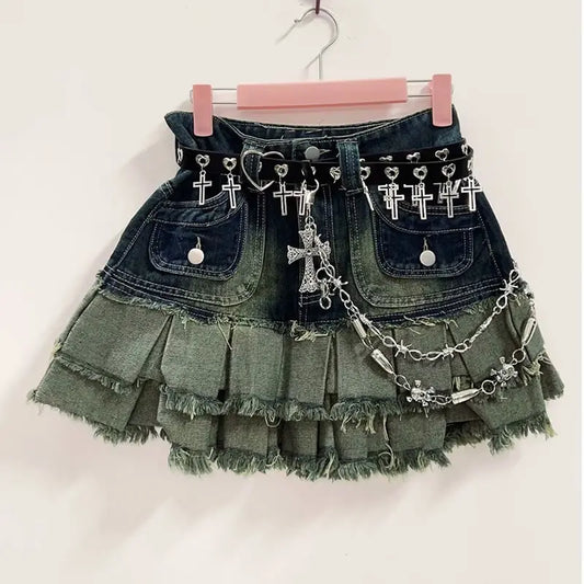 IMIEMIE harajuku fashion Cross Short Skirt  aesthetic  Short skirt y2k  Short skirt Gothic  Short skirt Punk Short skirt   y2k fashion