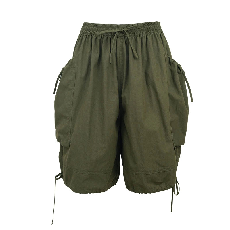 IMIEMIE imakokoni girls Original 2024 Army Green shorts Loose cargo pants five quarter pants casual women 234057