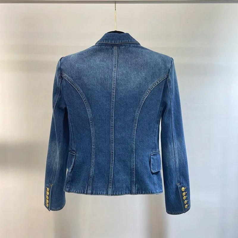 IMIEMIE jackets for women2k spring and summer double-breasted long-sleeved V-neck cotton denim coats2024 waist casual denim jacket women