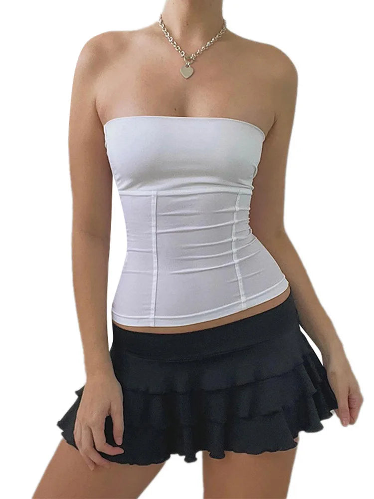 IMIEMIE y2k Strapless Corset Tops Summer White Off Shoulder Tanks Women Sleeveless Tube Top Sexy Skinny Fit Bustier Clothes