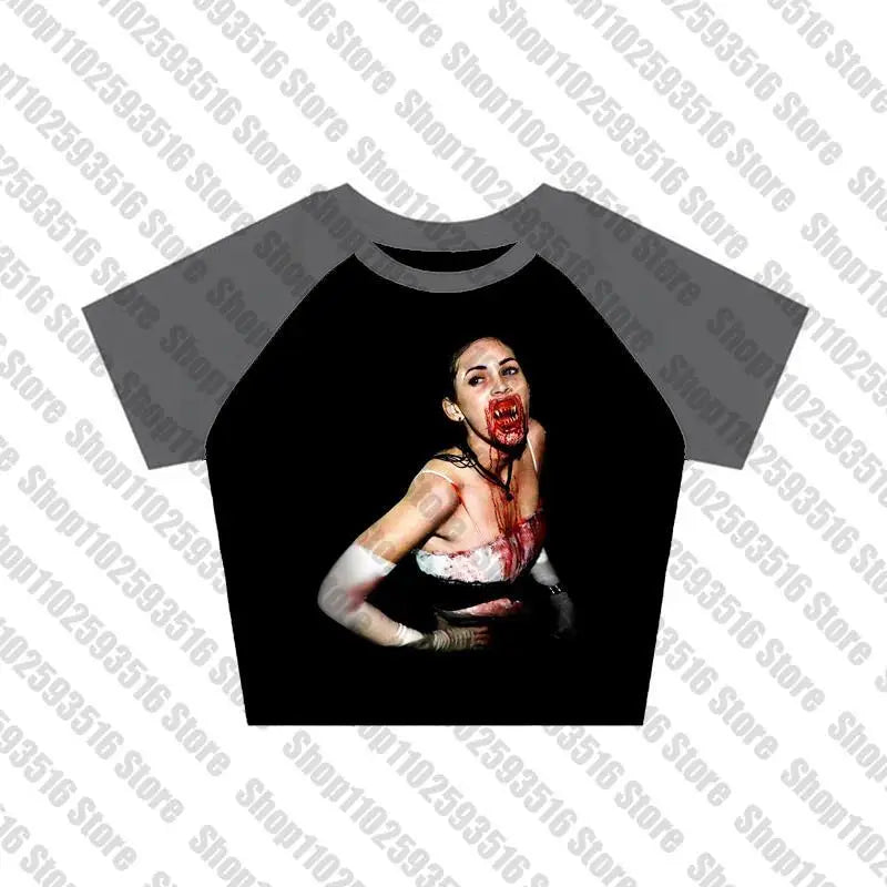 IMIEMIE zombie y2k style Baby tee Short Sleeve Top Street T-shirt Womens Punk anime T-shirt Women 2024 Summer Top 90s vintage Gothic emo